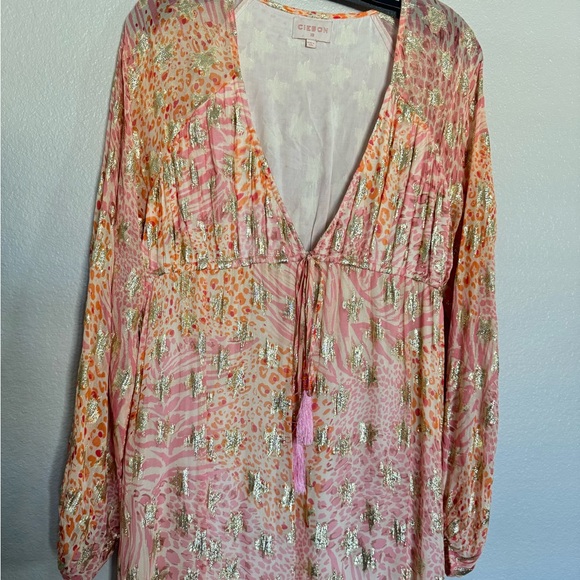 Ciebon Crissta Metallic Print Light Pink Long Sleeve Maxi Dress Size XS - Picture 2 of 8